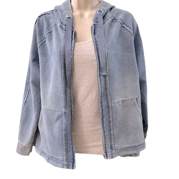 Workshop Republic clothing ~ Blue garment dyed Jacket ~ hi-Lo hem ~ zipped front - Picture 2 of 11